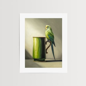 Budgie & Green Mug | Kitchen Drink Bird Oil Painting Signed Fine Art Print | Direct from Artist