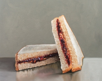 Peanut Butter and Jelly Sandwich | Kitchen Food Oil Painting Signed Fine Art Print | Direct from Artist