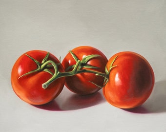 Tomato Trio | Kitchen Fruit Food Oil Painting Signed Fine Art Print | Direct from Artist