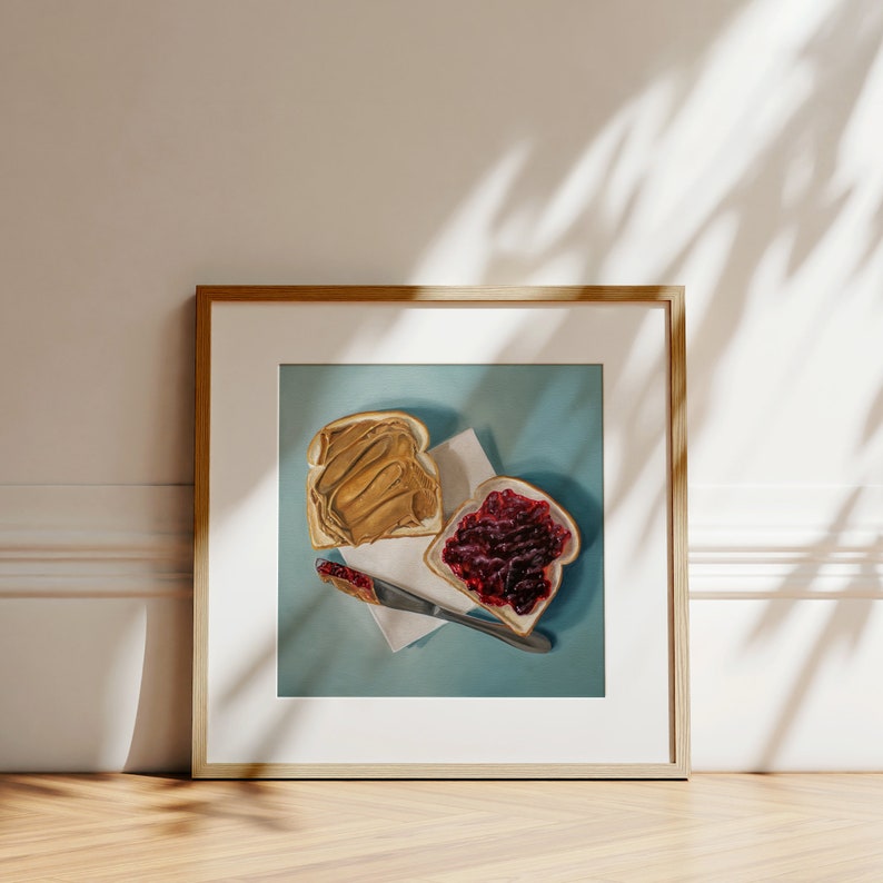 Sandwich au beurre de cacahuète et à la gelée Peinture à l'huile de nourriture, impression d'art signée Direct de l'artiste image 5