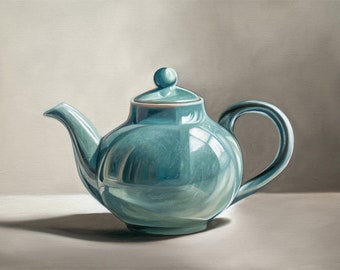 Turquoise Teapot | Kitchen Food Oil Painting Signed Fine Art Print | Direct from Artist