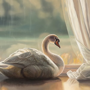 Solitary Swan | Animal Bird Oil Painting  Fine Art Print | Direct from Artist
