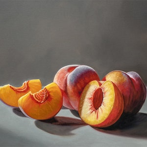 Sunlit Peaches Kitchen Fruit Food Oil Painting Signed Fine Art Print Direct from Artist image 1