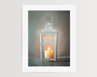 White Candle Lantern | Oil Painting Signed Fine Art Print | Direct from Artist