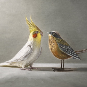 Feathered Friends | Bird Parrot Oil Painting Signed Fine Art Print | Direct from Artist
