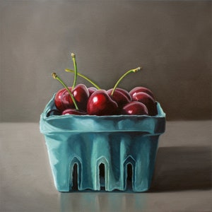 Basket of Cherries | Kitchen Food Fruit Oil Painting Signed Fine Art Print | Direct from Artist