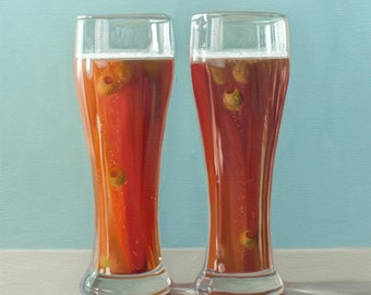 Red Beer and Olives | Food Kitchen Oil Painting Signed Fine Art Print | Direct from Artist