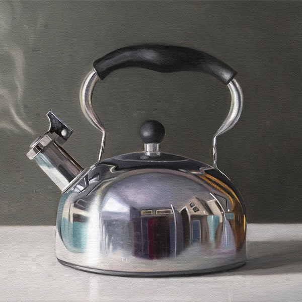 Whistling Tea Kettle | Kitchen Floral Oil Painting Signed Fine Art Print | Direct from Artist