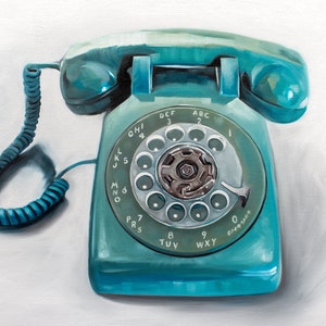 Vintage Aqua Rotary Phone | Still Life Oil Painting Signed Fine Art Print | Direct from Artist