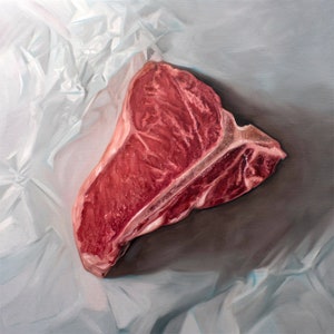 T-Bone Steak Oil Painting Art Print: Kitchen Food Still Life