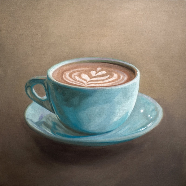Blue Coffee Cup Latte | Kitchen Drink Oil Painting Signed Fine Art Print | Direct from Artist