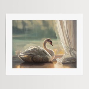 Solitary Swan | Animal Bird Oil Painting Signed Fine Art Print | Direct from Artist