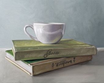 Coffee and Books | Kitchen Food Oil Painting Signed Fine Art Print | Direct from Artist