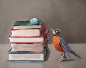 Robin's Egg Blue / Bird Oil Painting Impresión de bellas artes firmada / Directo del artista