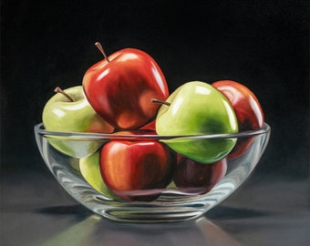 Bowl of Apples | Food Kitchen Oil Painting Signed Fine Art Print | Direct from Artist