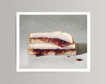 Peanut Butter Jelly Sandwich Art Unframed Print: Quirky Kitchen Decor, Hand-Signed Archival Ink