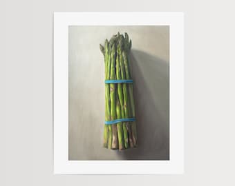 Bouquet d'asperges | Peinture à l'huile de cuisine alimentaire Impression d'art signée | Direct de l'artiste