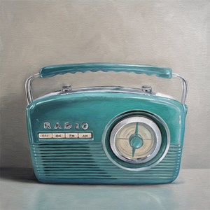 Vintage Turquoise Radio | Still Life Oil Painting Signed Fine Art Print | Direct from Artist