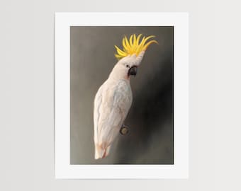 Cacatoès à crête jaune | Peinture à l'huile d'oiseau perroquet, impression d'art signée | Direct de l'artiste