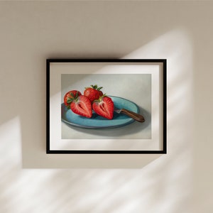 Plato de fresas / Pintura al óleo de frutas de cocina Impresión de bellas artes firmada / Directo del artista imagen 6