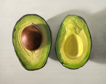 Avocat tranché | Peinture à l'huile de cuisine alimentaire Impression d'art signée | Direct de l'artiste