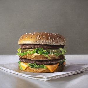Cheeseburger | Kitchen Burger Food Oil Painting Signed Fine Art Print | Direct from Artist