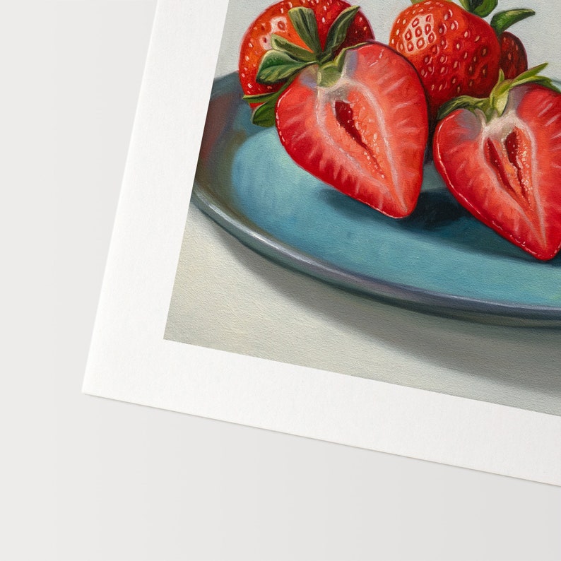 Plato de fresas / Pintura al óleo de frutas de cocina Impresión de bellas artes firmada / Directo del artista imagen 4