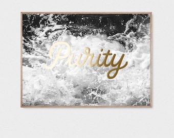 Purity lettering in gold foil