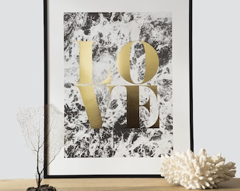 LOVE. GOLD edition. B/W Sea photography. finishedgold foil. Photograph by ©Salva López