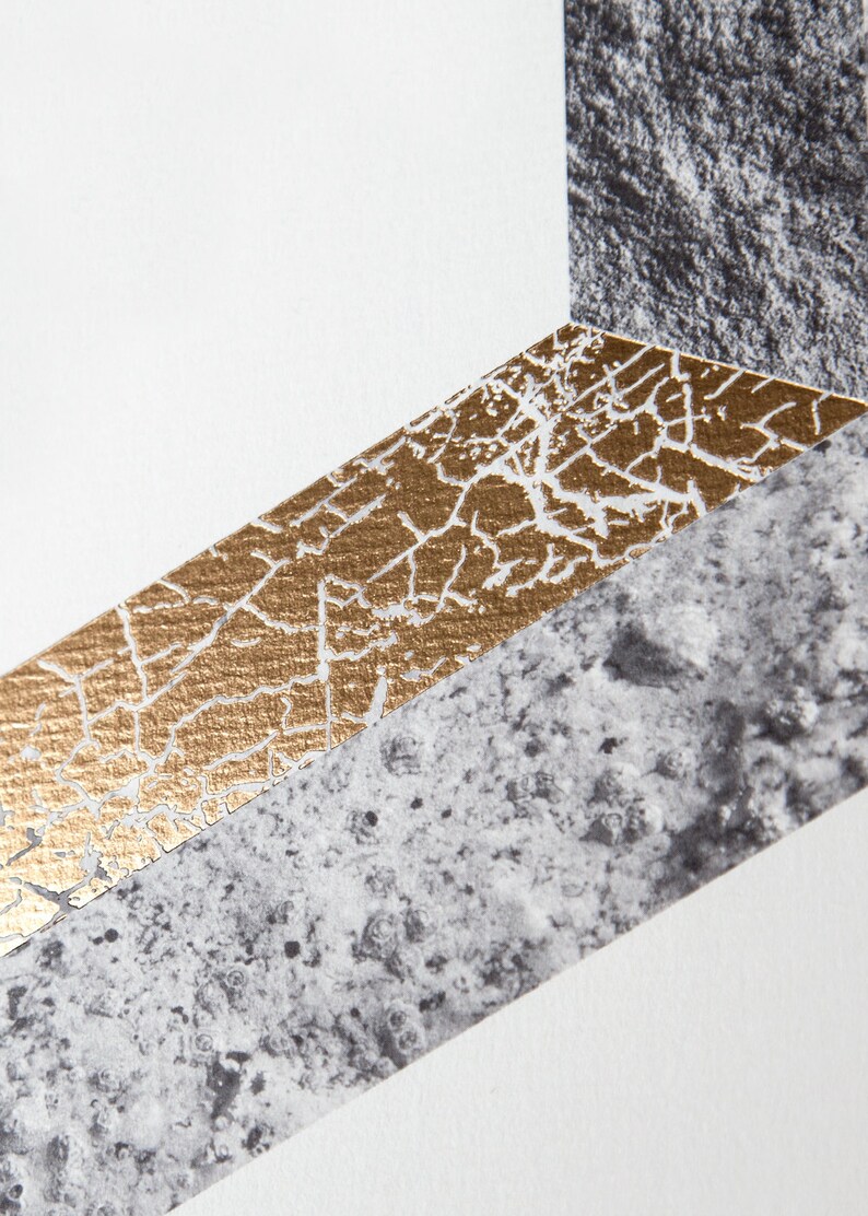 2 prints two-dimensional shapes. B&W rocks and lichens finish texture gold stamping image 3