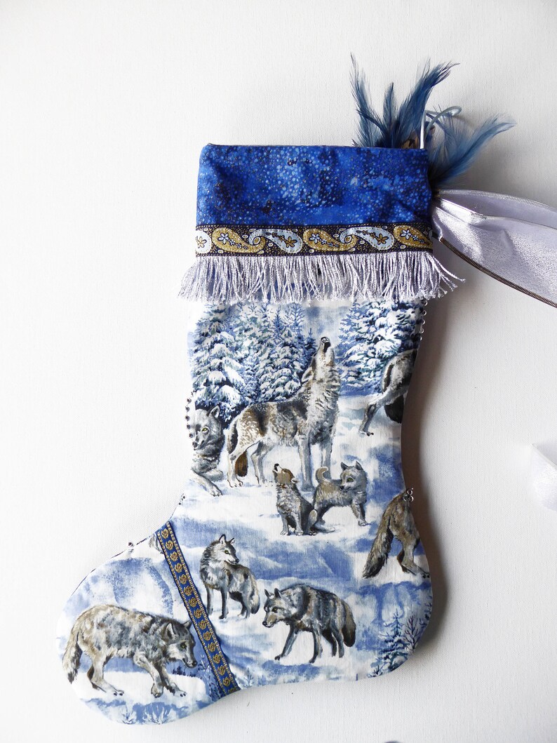 Wolf Christmas stocking a oneofakind handmade Christmas Etsy