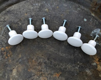 White round knobs, drawer or cabinet pulls, vintage knobs, hardware, classic white knobs
