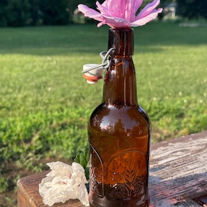 Vintage unused Grolsch Beer Bottle, Amber brown color with swing top bottle Ez cap lid, vase, container