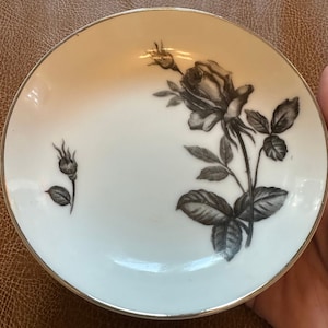Set of 4 Meiyo White with Black Rose Floral Ceramic Bowls, Victorian, English Cottage core, country, fine China