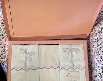 Vintage Springmaid White Combed Percale Scalloped Hems Sheet and Pillow Case Set, in original box and sealed plastic