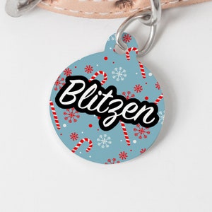 Candy Cane Snowflake Winter Large Round Personalized Tag - Custom Ink Infused Tag