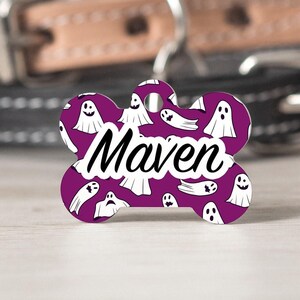 Halloween Ghost Metal Dog Tag - Custom Bone Shape with Ink Infused Design