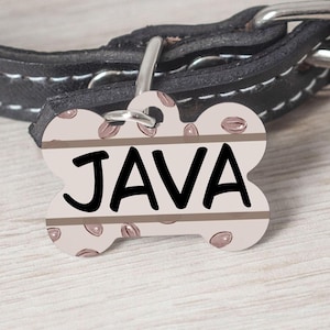 Coffee Bean Java Medium Dog Bone Personalized Tag - Custom Ink Infused Tag