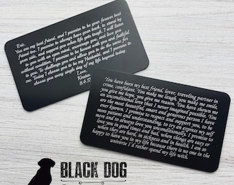 Personalized Wedding Vows Card: Engraved Metal Wallet Keepsake