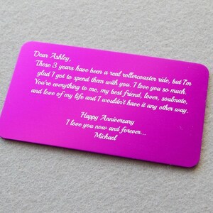 Personalized Love Note Metal Wallet Card
