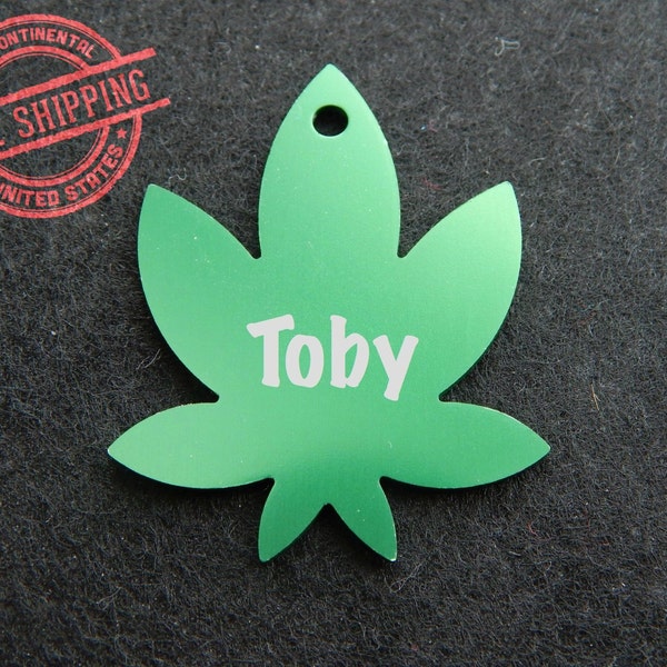 SALE Laser Engraved Cannabis Pot Weed Leaf Personalized Custom Dog or Cat Pet ID Tag