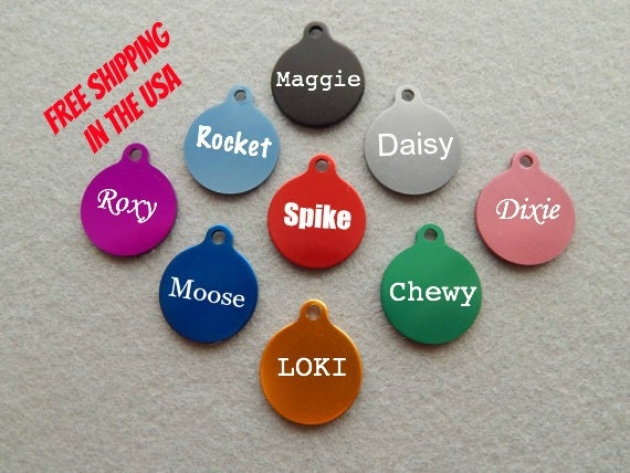EXTRA SMALL Round with Tab Dog or Cat Pet ID Tag - Personalized Pet T…