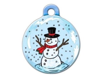 Snow Man Christmas Holiday Engraved Pet ID Tag - Personalized Engraved Dog Tag - Cat Tag