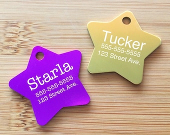Personalized Star Pet ID Tag - Metal for Dog or Cat Collar