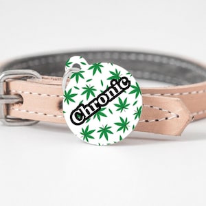 Marijuana Leaf Dog Tag, White Metal Round (Large, Custom Ink)