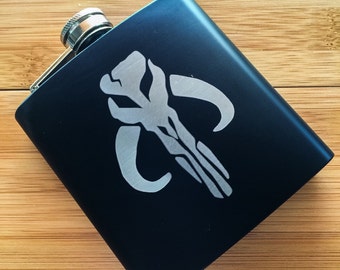 Boba Fett Mandelorian Engraved Flask