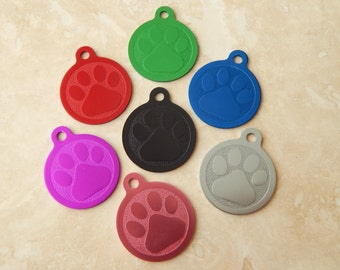 Engraved Round Paw Dog or Cat Pet ID Tag