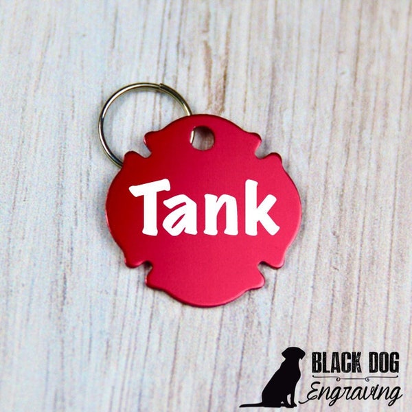 Large Personalized Fire Shield Dog or Cat Tag - Engraved Shield Shaped Pet Tag