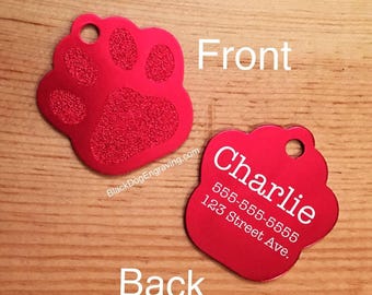 Dog Tag: Engraved Large Paw Print (Custom Name & Phone)