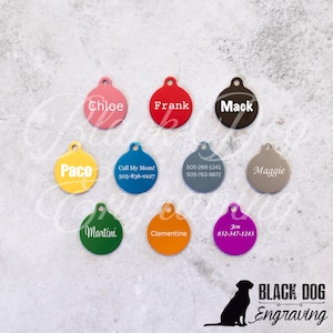 EXTRA SMALL Round with Tab Dog or Cat Pet ID Tag - Personalized Pet Tag for Puppies or Kittens - Little Pet Tag